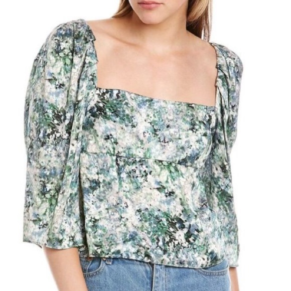Vince Womens Painted Floral Silky Top, Green -NWT Sz 8 - Picture 9 of 9